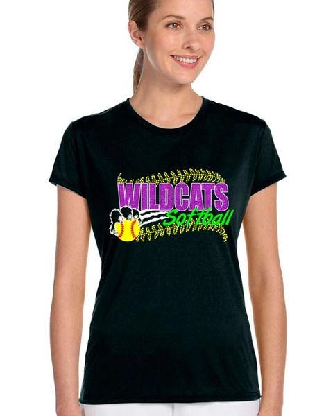 Wildcats Softball Ladies Fit Dri-Fit Performance T -Rhinestone & Glitter