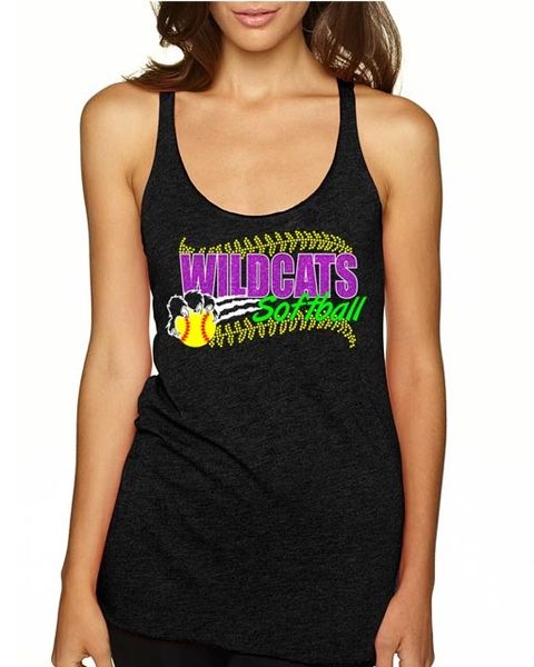 Wildcats Softball Tri-Blend Tank Top -Rhinestone & Glitter