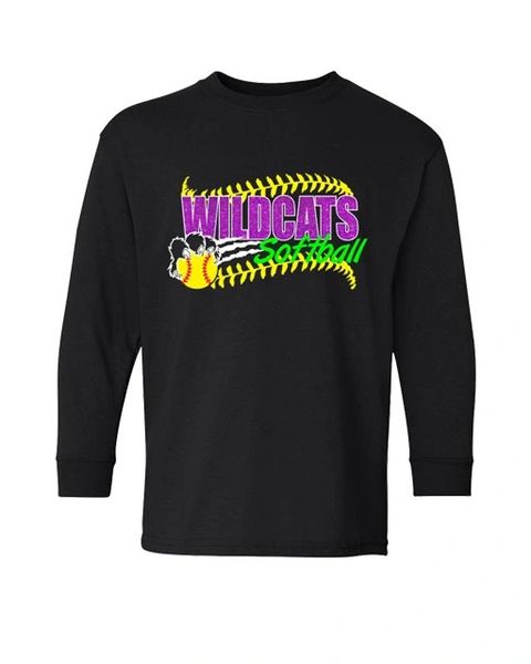 Wildcats Softball Youth Cotton Long Sleeve T -Glitter