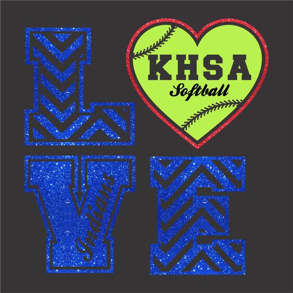 LOVE - Softball Heart - All Knock Out - Glitter