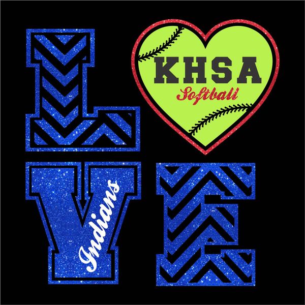 LOVE - Softball Heart - KHSA Knock Out - Glitter