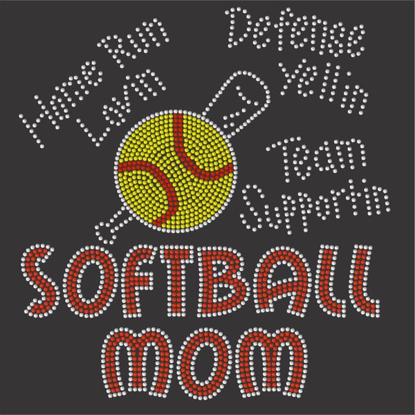 Softball Mom/MeMe with Sayings - Rhinestone Design