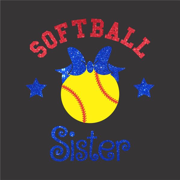 Softball Sister Ball with Bow - Glitter Design