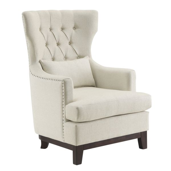 adriano accent chair button back beige dark grey 50h 1217 furnitu | San ...