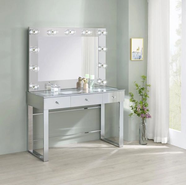 Modern Vanity Table with Mirror, Dressing Table Hollywood Light and 7  Drawers