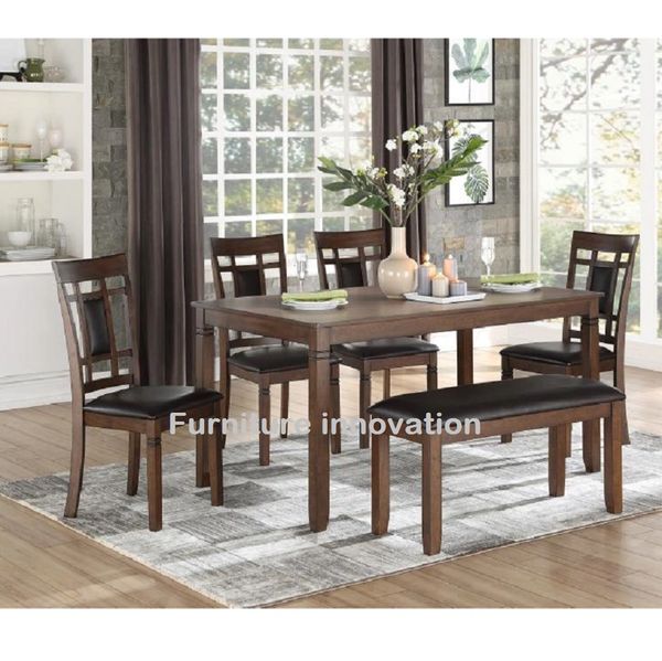 Salton 6pc Dining Set Table Chair Bench Homelegance 5658 San