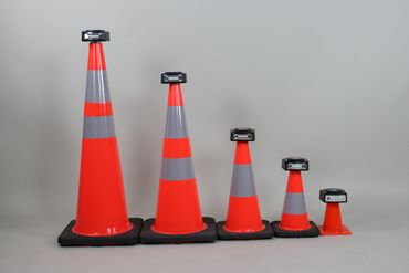 The permanent metal cone top attachment works on traffic cone sizes from 6-inch to 36-inch