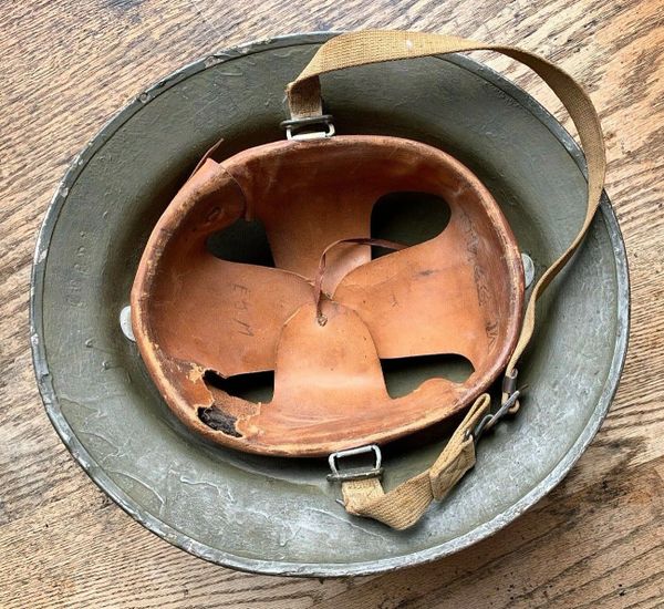 SOLD! WWII WWI M1917A1 Kelly BRODIE Helmet & Liner sewnon chin straps