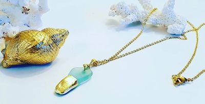 Seaglass pendant on a gold filled chain. 