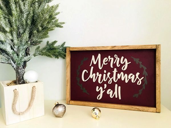 Merry Christmas Y&#039;all - Framed Rustic Wood Sign | Oconee Sign Shack