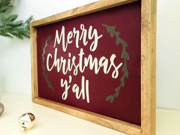 Merry Christmas Y&#039;all - Framed Rustic Wood Sign | Oconee Sign Shack