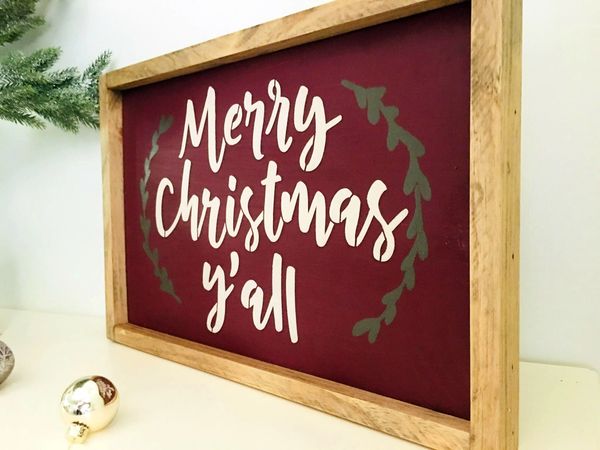 Merry Christmas Y'all - Framed Rustic Wood Sign | Oconee Sign Shack