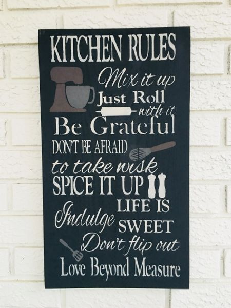 kitchen rules rustic wood sign funny kitchen decor