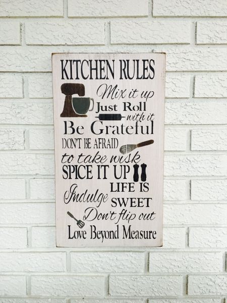 Kitchen Rules Rustic Wood Sign Funny Kitchen Decor White Oconee Sign Shack