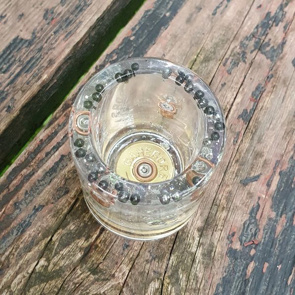 Shotgun cartridge shot glasses. Comes boxed COUNTRY CRAFTY DESIGNS