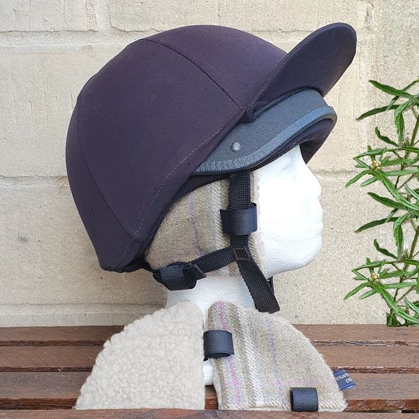 Riding hat ear warmers tweed oatmeal pink purple green Cream sherpa