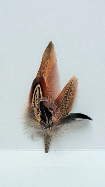 Pheasant feather brooch pin. Antique bronze or silver end. comes boxed ...