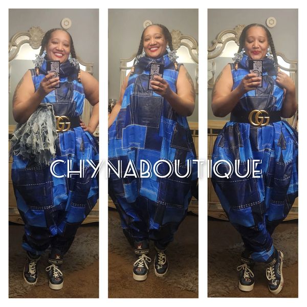 Denim patchwork jumpsuit