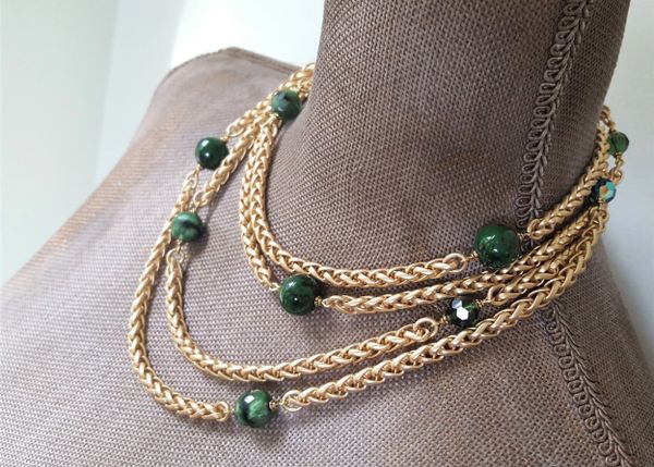 Emerald Green, Beaded Wrap Necklace