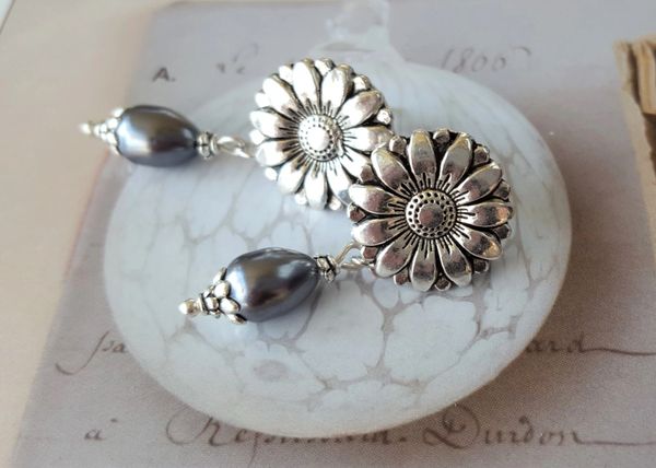 Silver Sunflower Earrings