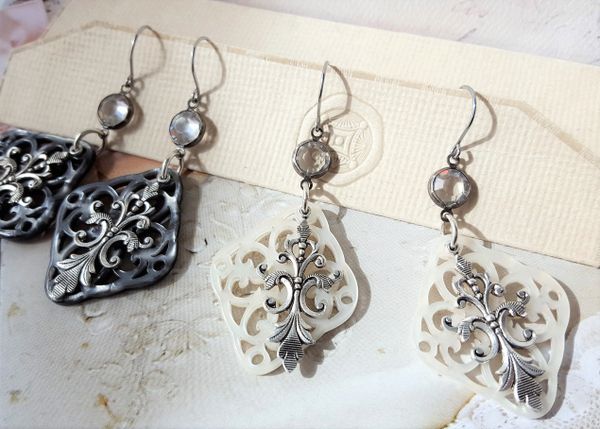 Crystal and Filigree Lucite Earrings