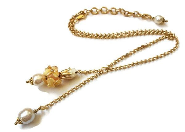 Golden Yellow Pansy, Lariat Necklace