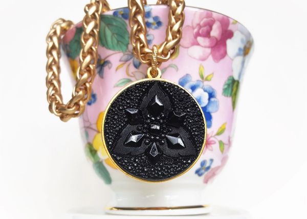 TRISH- Antique JET Glass Necklace