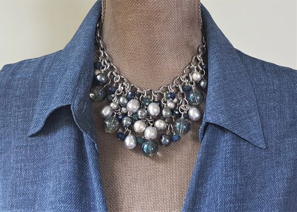 DENA - Ocean Blue Beaded Bib Necklace