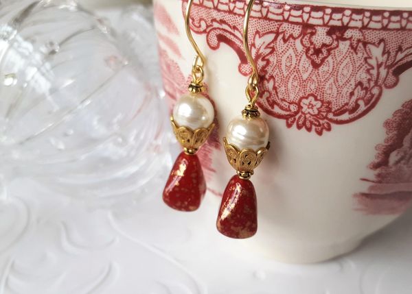 SCARLET - Red Opaline Drop Earrings