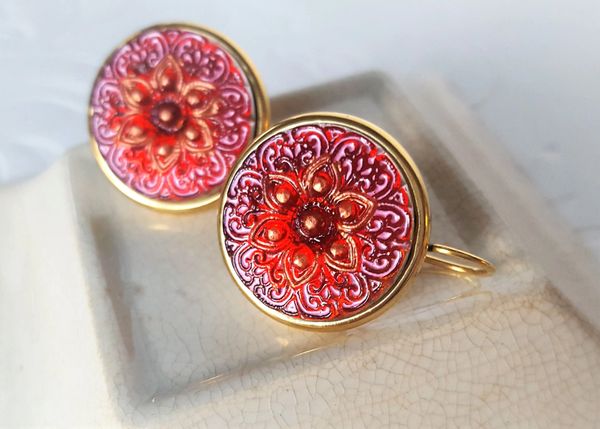 FIORE - Red Czech Glass Earrings