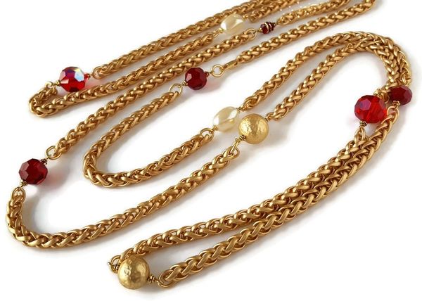 Long Beaded Infinity Necklace, RED