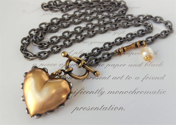 HEART O' GOLD - Chunky Gold Heart Necklace, Long