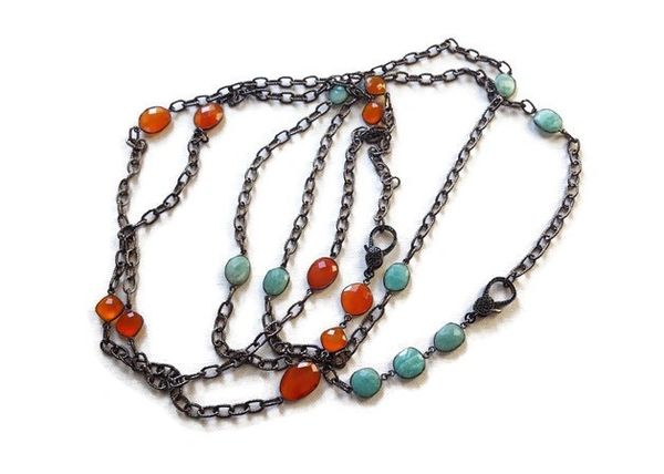 DELANEY - Semi Precious Bezel Chain, Layering Necklace