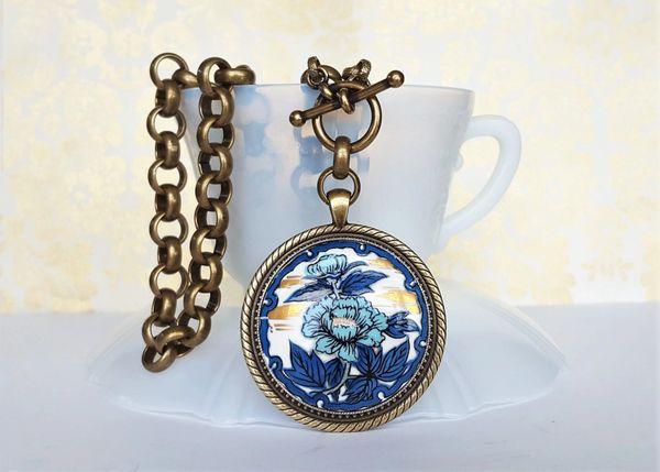 KATANI - Hand Painted, Blue Floral Necklace