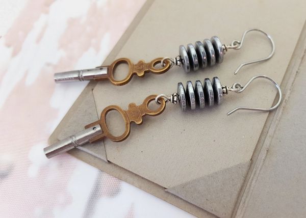 Pocket Watch KEY Earrings