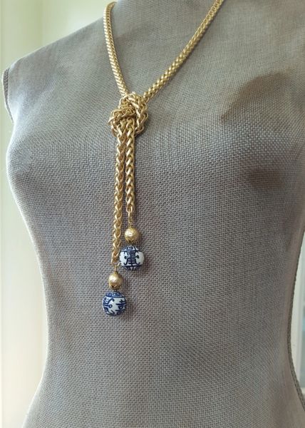 CELESTE- Chinoiserie and Gold Wrap Necklace