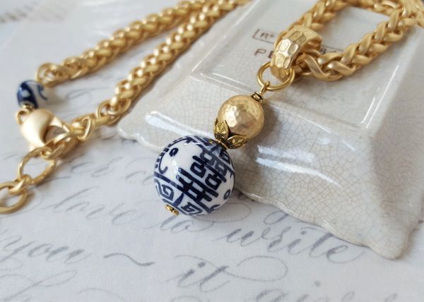 CLAUDIA - Blue and White Chinoiserie Necklace