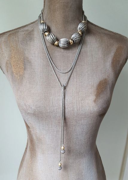 ADELLE - 2 pc. Chunky Beaded Necklace and Lariat Set