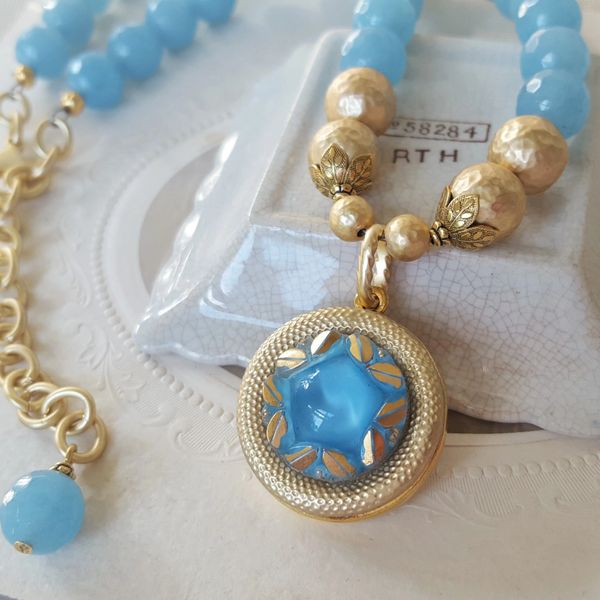 LEAH - Cerulean Blue Glass Necklace