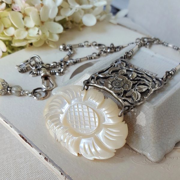KAYLA - Mother of Pearl Victorian Relic Necklace