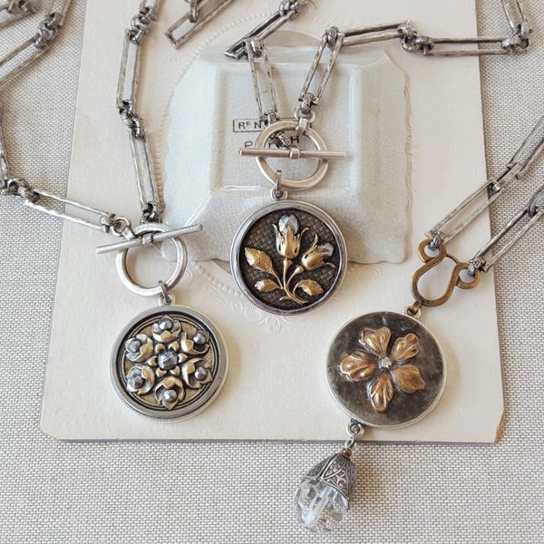 CARLA and CARLI - Antique Button Necklaces