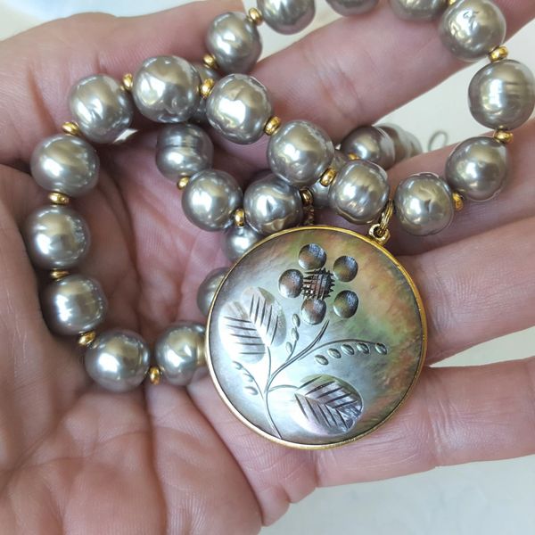 TARA - Baroque Pearl and Antique Button Necklace