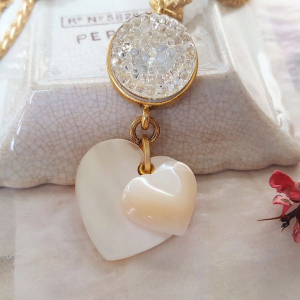 TWO HEARTS - Mother of Pearl Heart Necklace