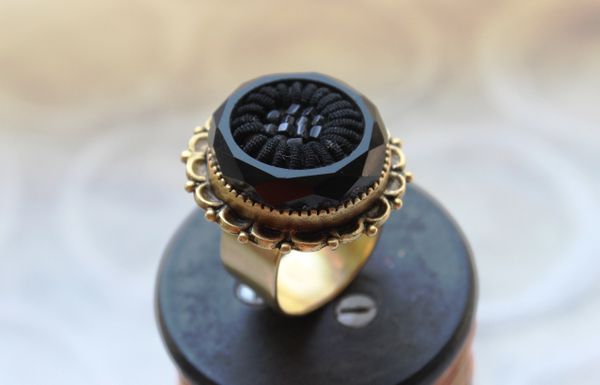 EVELINA - Antique Black Glass Ring