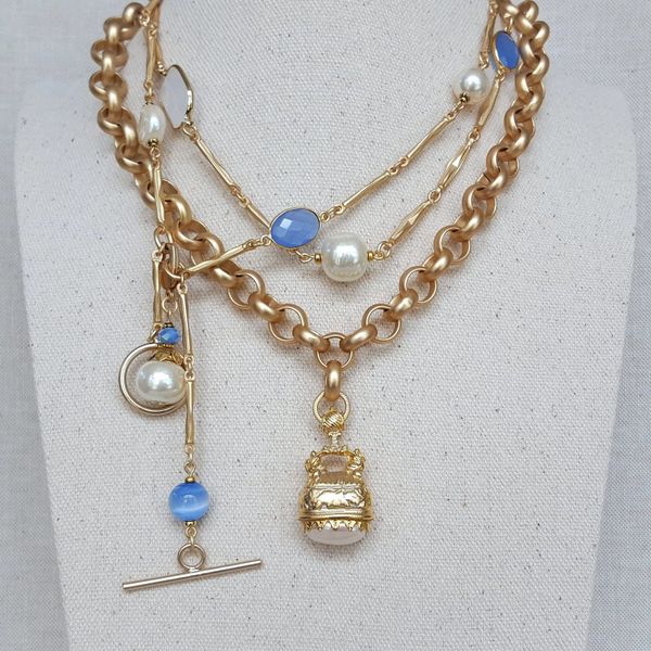 DEENA and CAROLINA - Chalcedony and Baroque Pearl, 2 pc Necklace SET