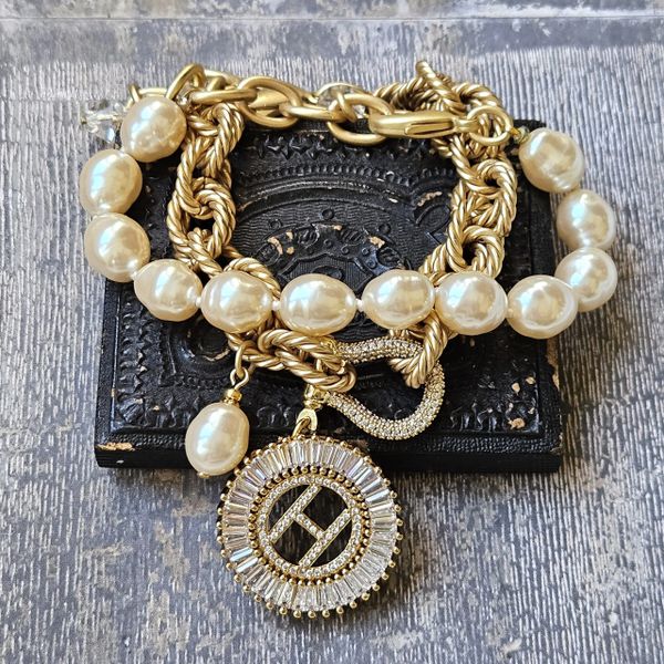 CYNTHIA - Initial, Pave and Pearl Bracelet SET