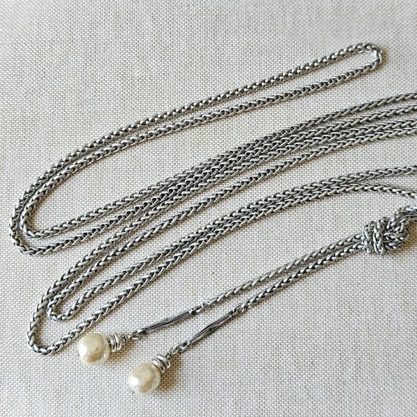 Baroque Pearl Lariat, Silver