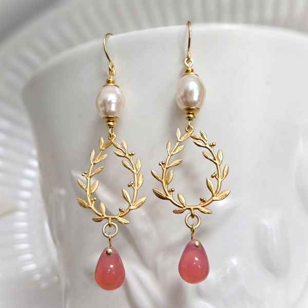 JANEY - Pink Opaline and Pearl Earrings