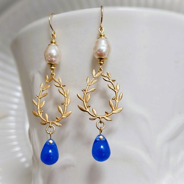 JANEY - Royal Blue and Baroque Pearl Earrings