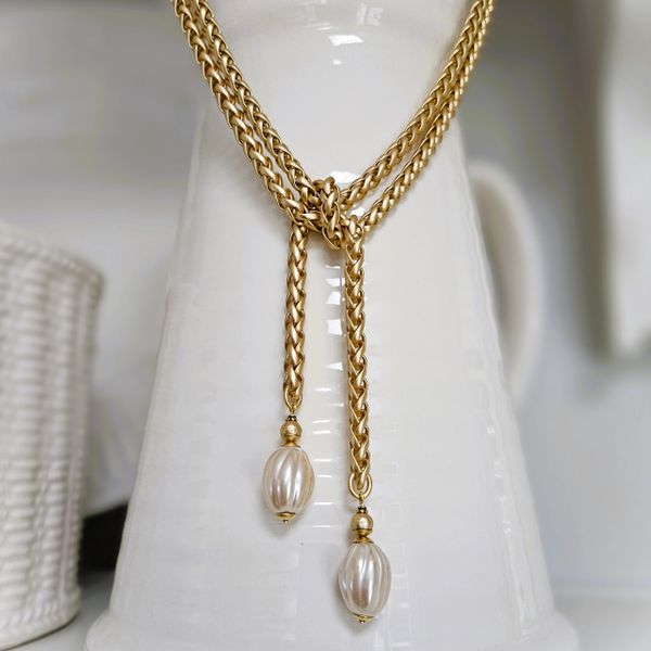 Chunky Gold Wrap Necklace with Baroque Pearls